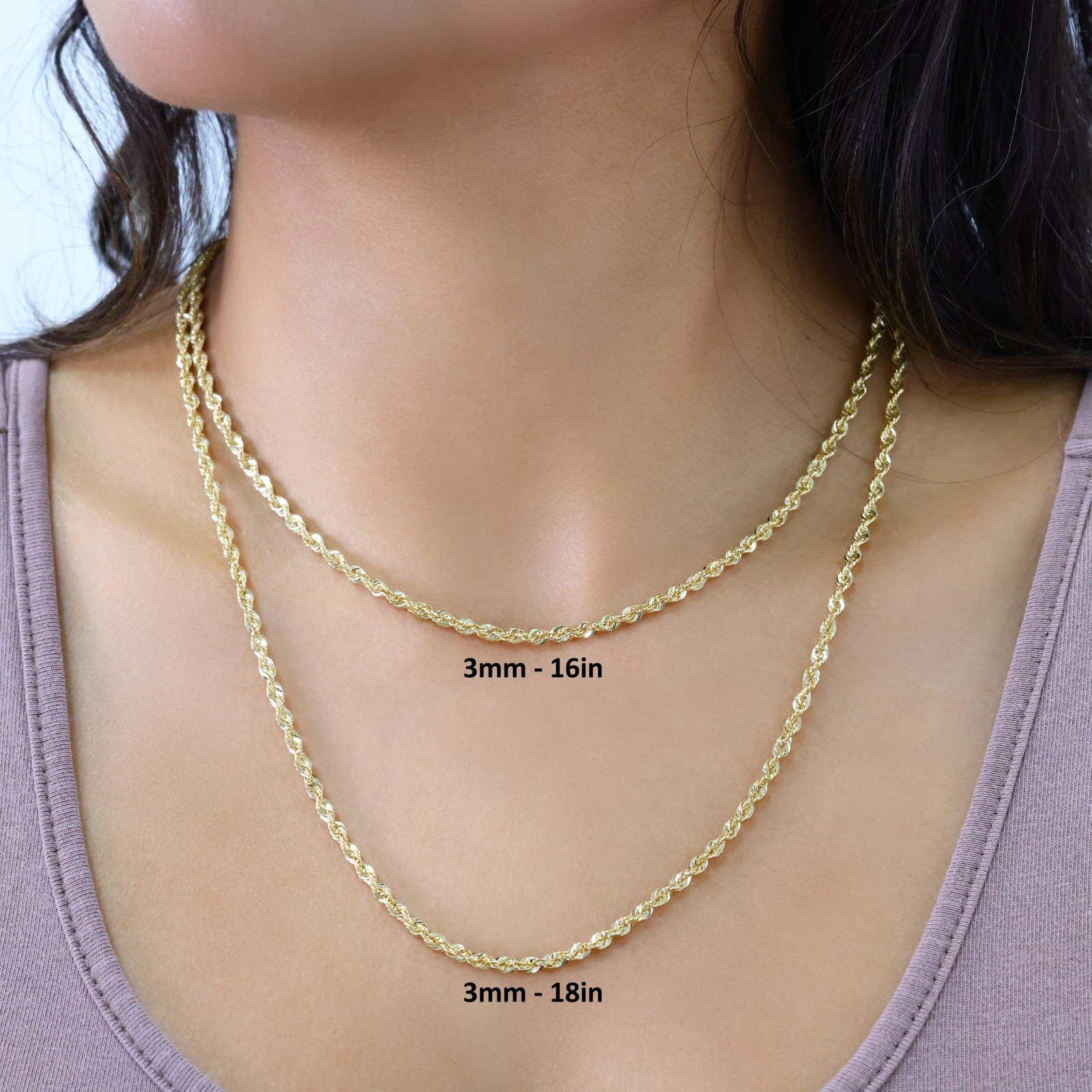 10K Yellow Gold 3mm Rope Chain Laser Diamond Cut Necklace Mens Womens 16″- 30″