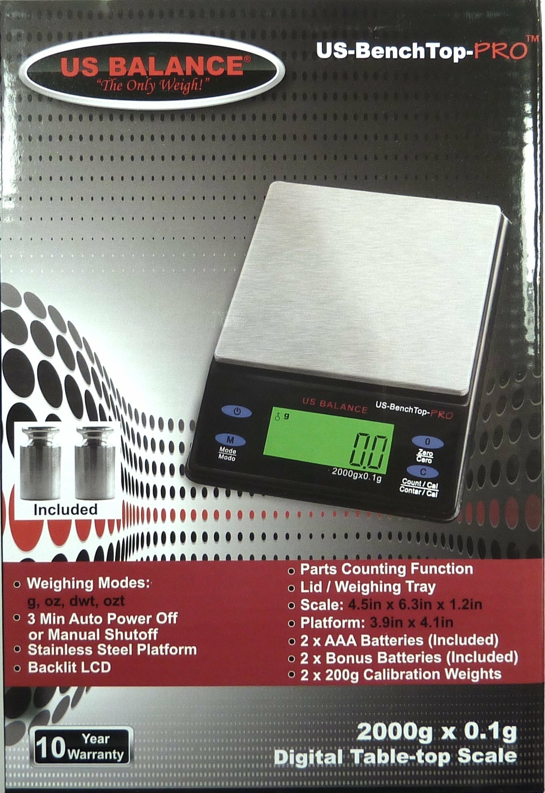 Bench Top Digital Scale 2000g x 0.1g Gold Herb Gems Gram Oz Calibration Weight