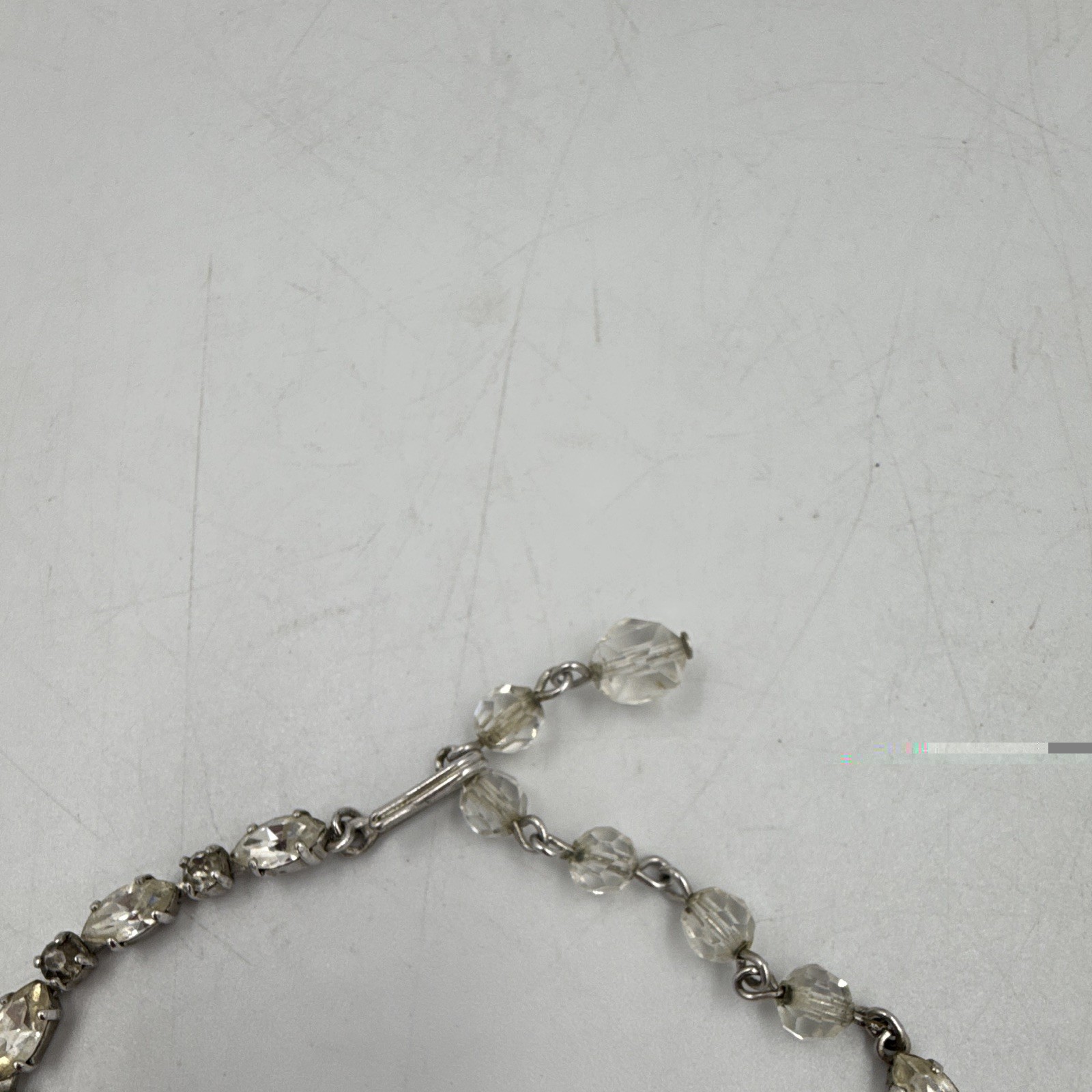 Vintage Crystal & Imitation Pearl Teardrop Dangle Necklace Silver Tone 17 “