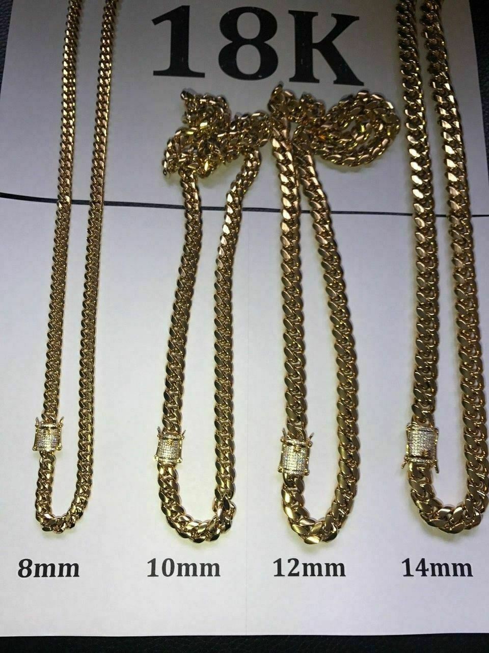 Miami Cuban Link Chain W. 1ct CZ Clasp 14k 18k Gold Plated Stainless Steel