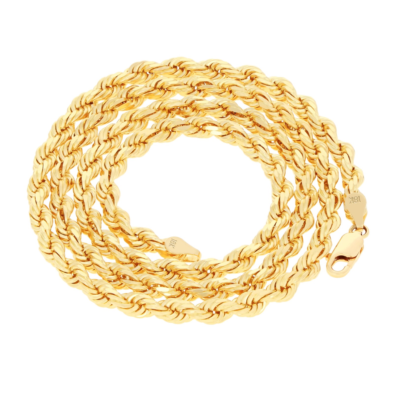 18K Yellow Gold Solid 2mm-7mm Rope Diamond Cut Chain Pendant Necklace 16″- 30″