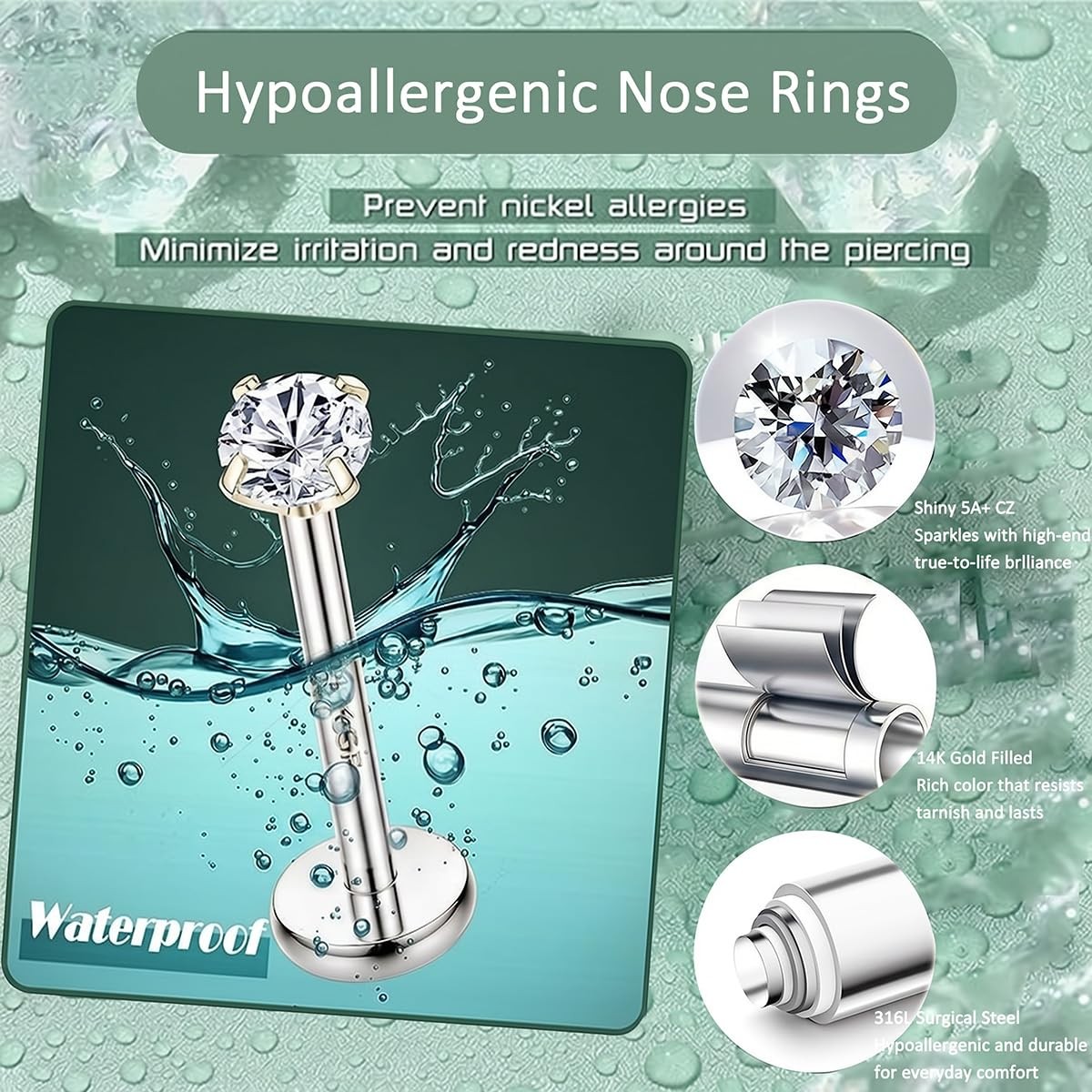 20G Nose Rings Hoop Set for Women, 12PCS 20G/7MM, 20G(0.8MM)-Sliver