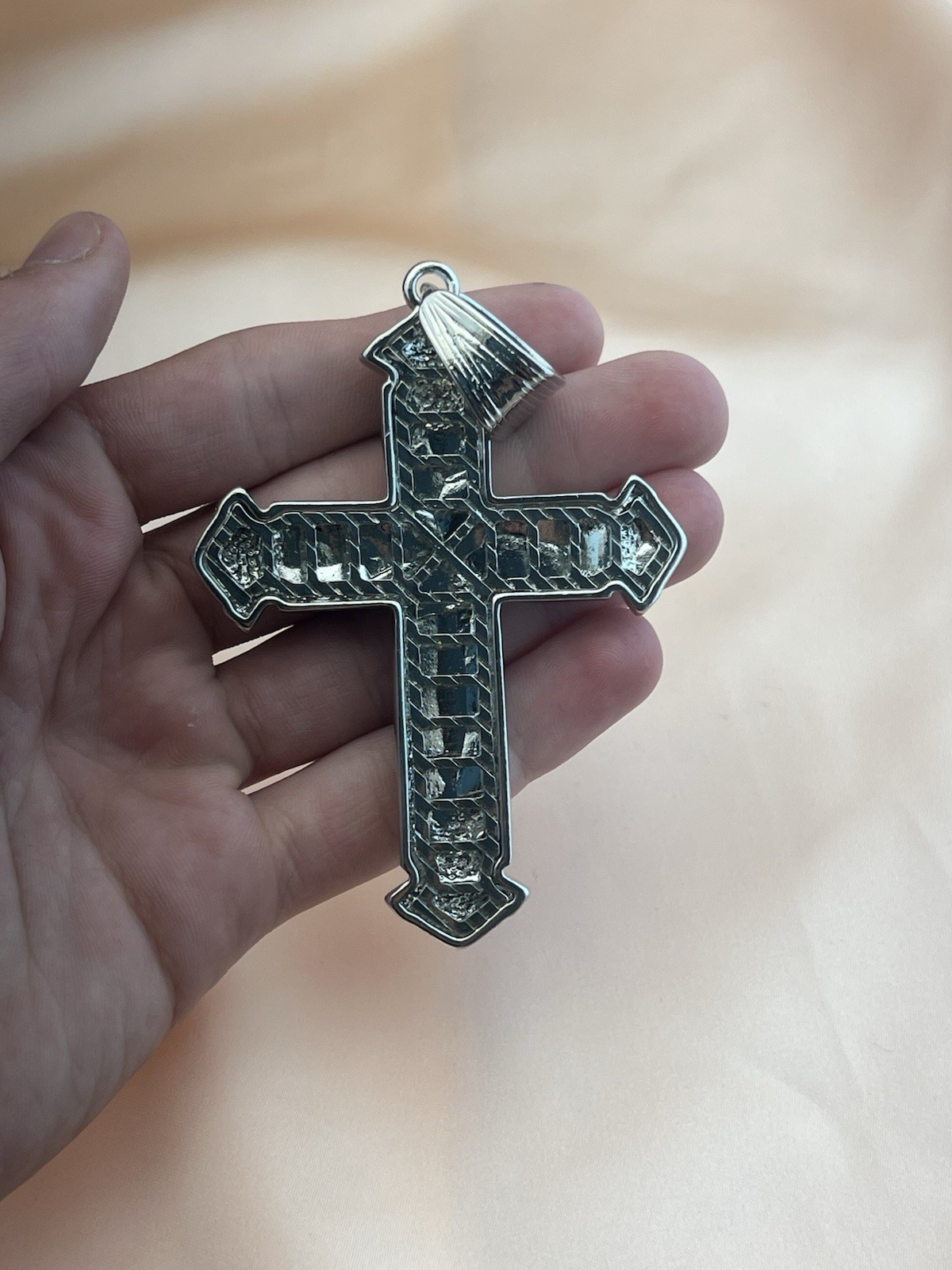 Large Christian Cross Pendant, Blue And Black Cz Stainless Steel 6