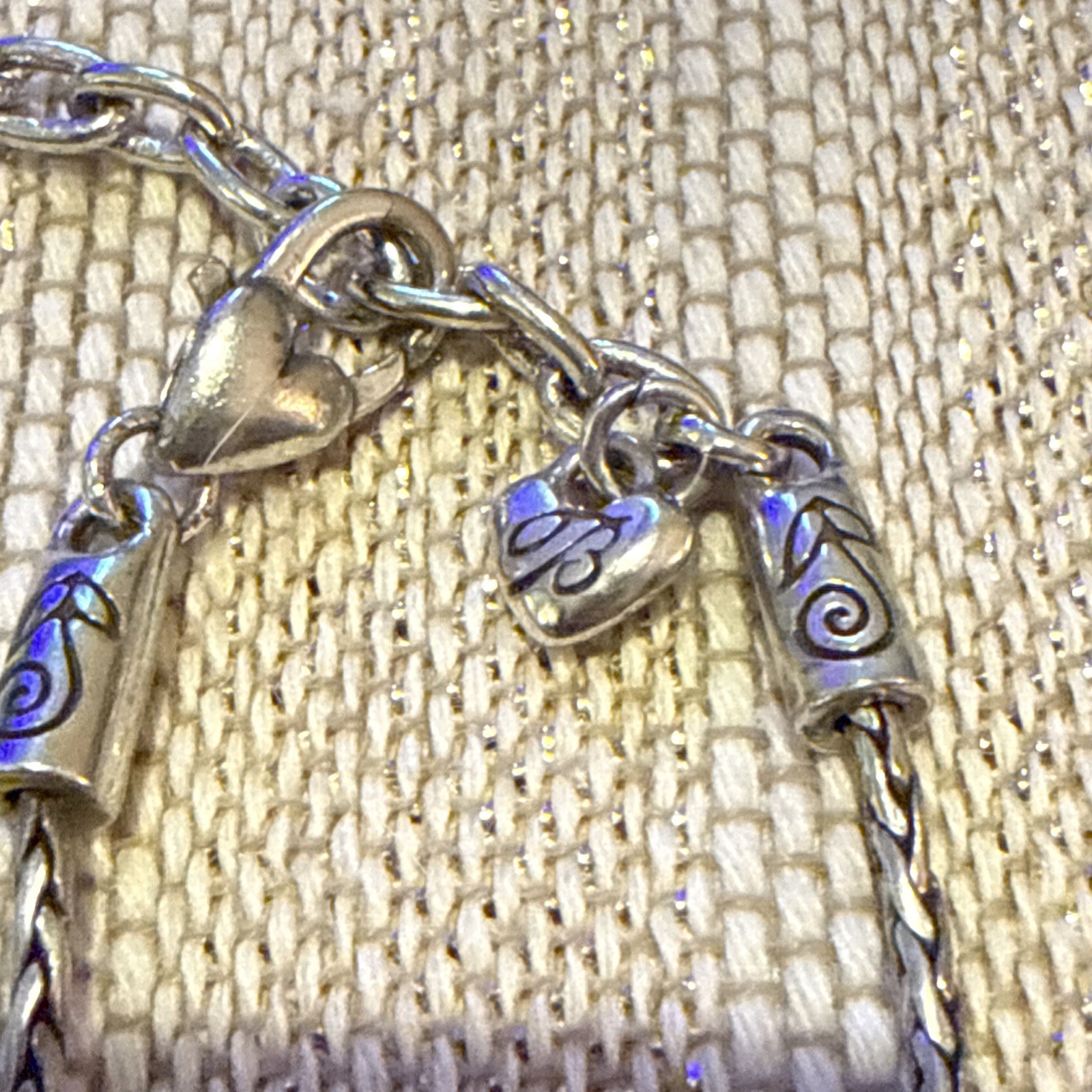Brighton Silver Tone Chain Necklace Blue Swarovski Crystal Charm Gold Accents