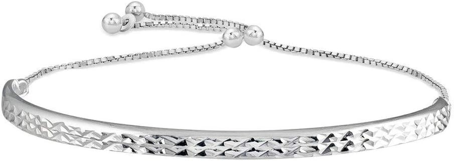 Verona Jewelers Sterling Silver Diamond Cut Bar Adjustable Bracelet- Half bangle