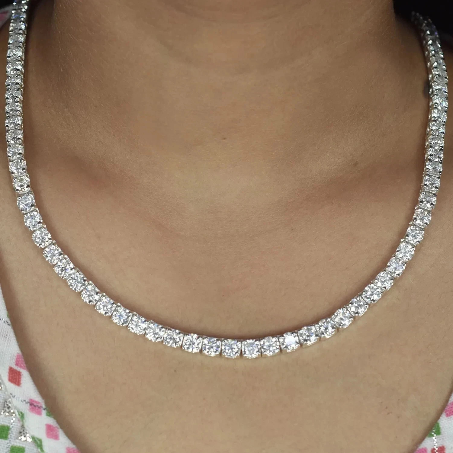 17CT Gorgeous 18 inches White Diamond Tennis Necklace 14K White Gold Plated