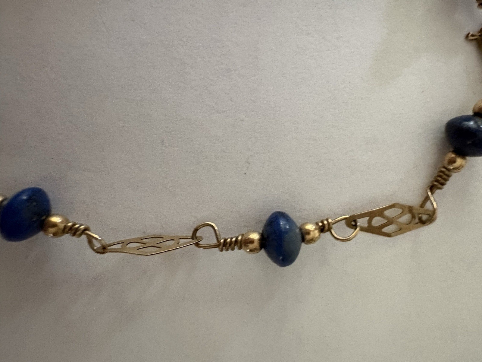 14K Gold Filled Wire Link Blue Lapis Lazul Bracelet Marked 1/20 14k 6 3/4”