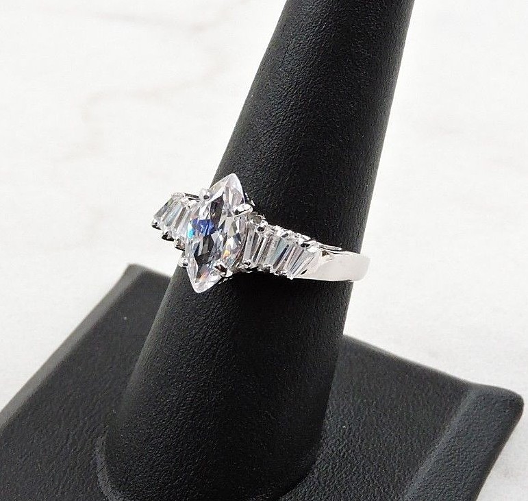 Sterling Silver 2.60 cttw Marquise And Tapered Baguette Cubic Zirconia Ring