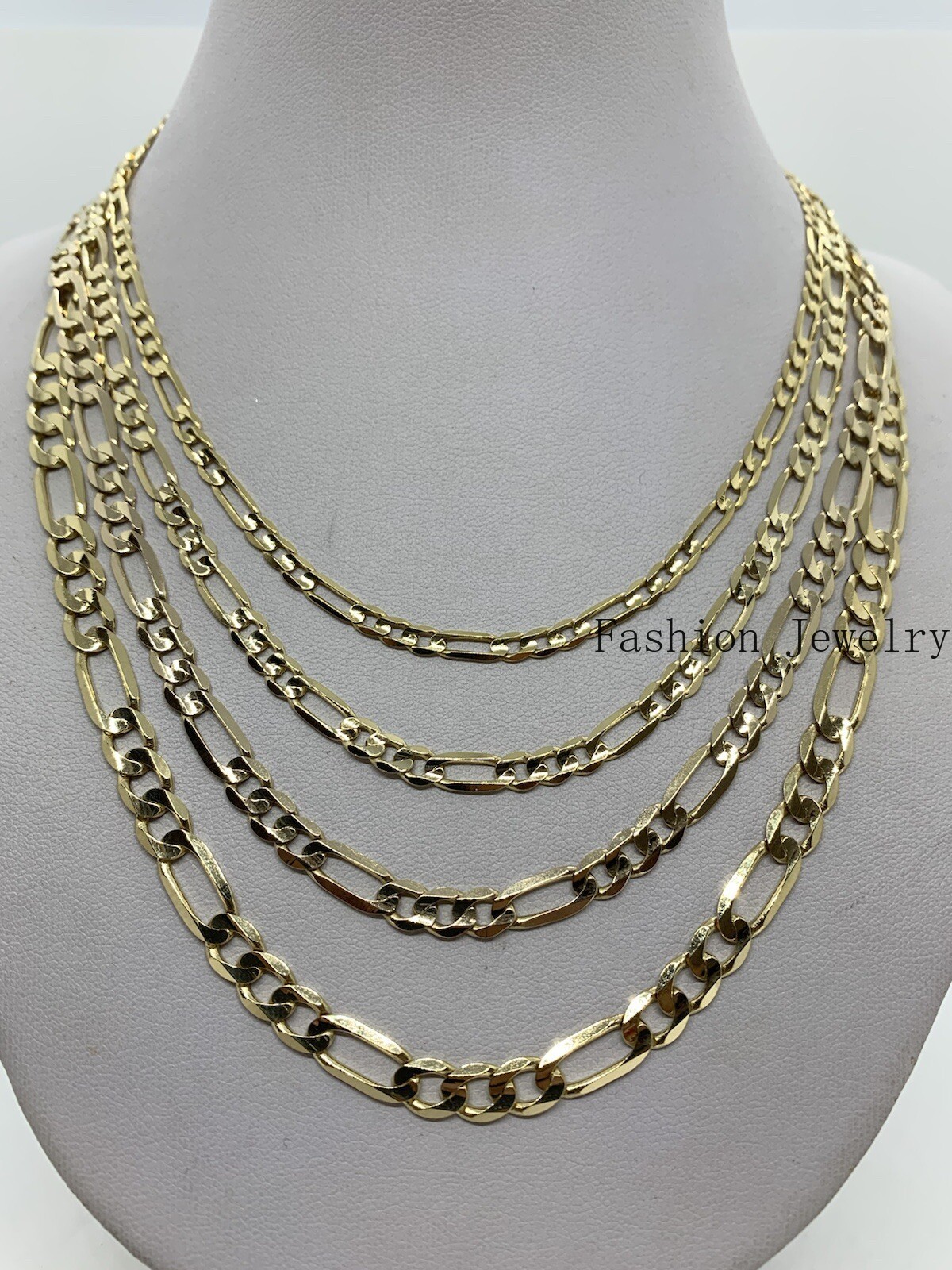 14K Solid Yellow Gold Figaro Link Chains Necklace Men’s/Women’s 4mm-6mm 18″-30″