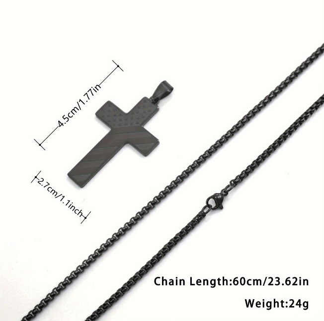 316L Stainless Steel Silver Black Patriotic American Flag Cross Pendant Necklace