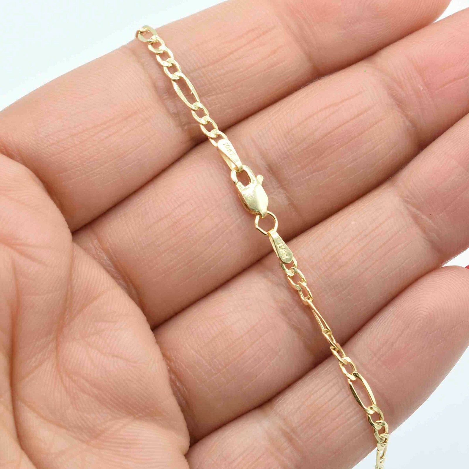 2.5mm Figaro Chain Anklet with Lobster Lock Real 10K Yellow Gold 10″