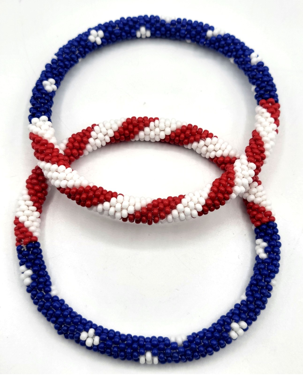 24 PCS WHOLESALE NEPAL Glass Seed Bead American Flag Beaded Crochet Bracelets