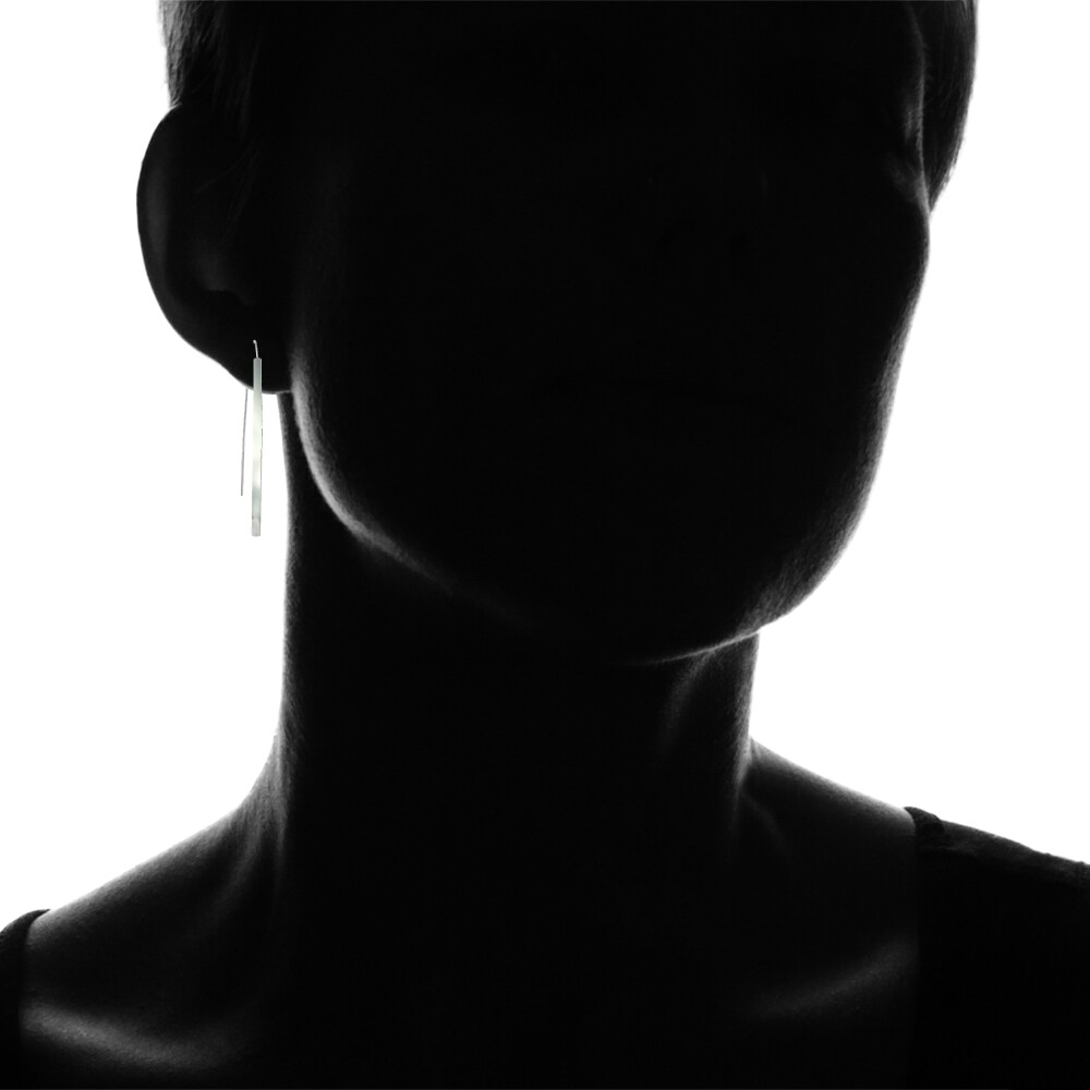 Sterling Silver Polished Curved Long Flat Bar Threader Drop Earrings