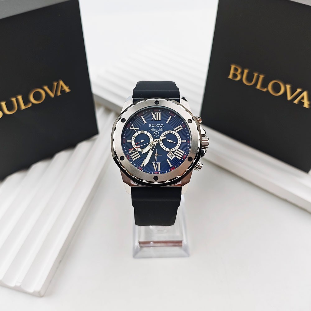 Bulova Marine Star 98B258 Blue Dial Black Rubber Strap Quartz Men’s 44mm Watch