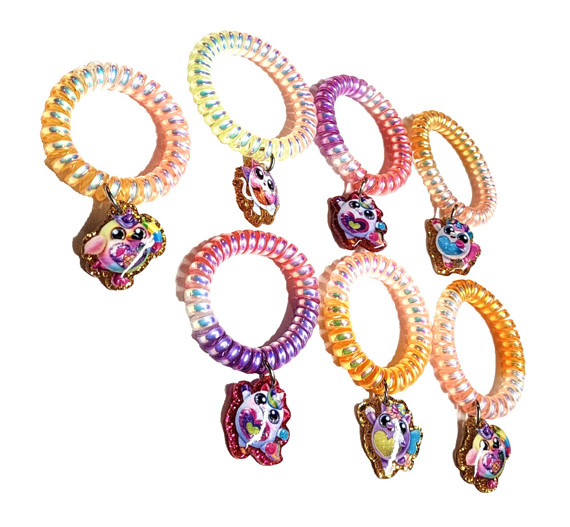 Rainbocorn Multicolor Elastic Stretch Coil Cord Charm Bracelets Lot 7 Unicorn