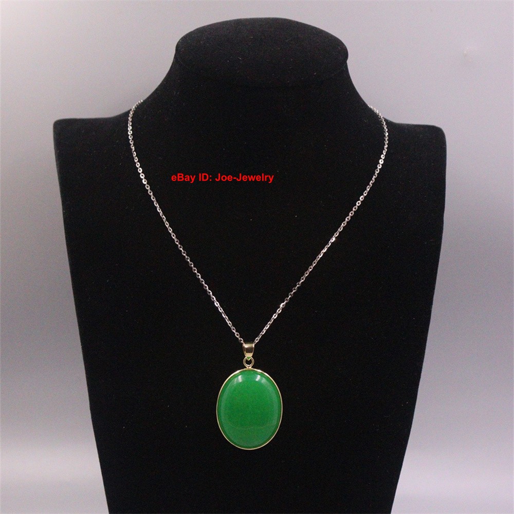 New Gold Plated Alloy With Heated Green Jade Oval Pendant 1.57inch H Best Gift
