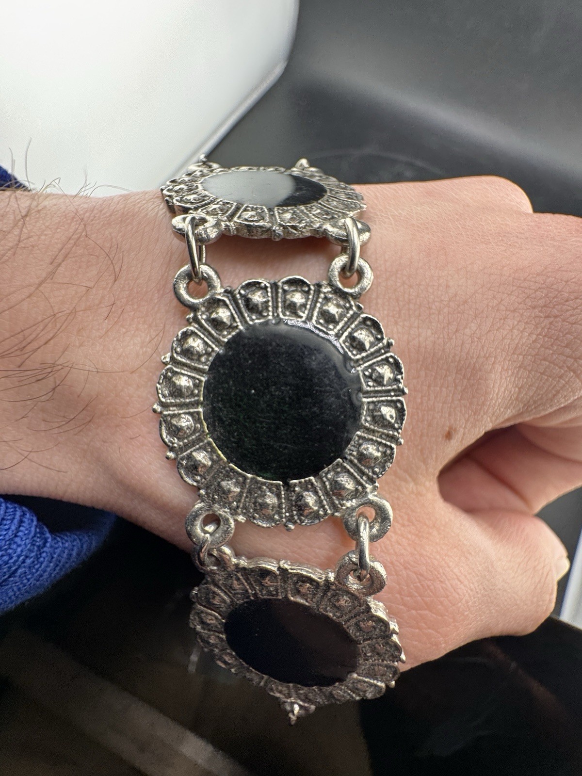 Vtg Green Silver Toned Souvenir Of Morocco Du Maroc Bracelet See Pics