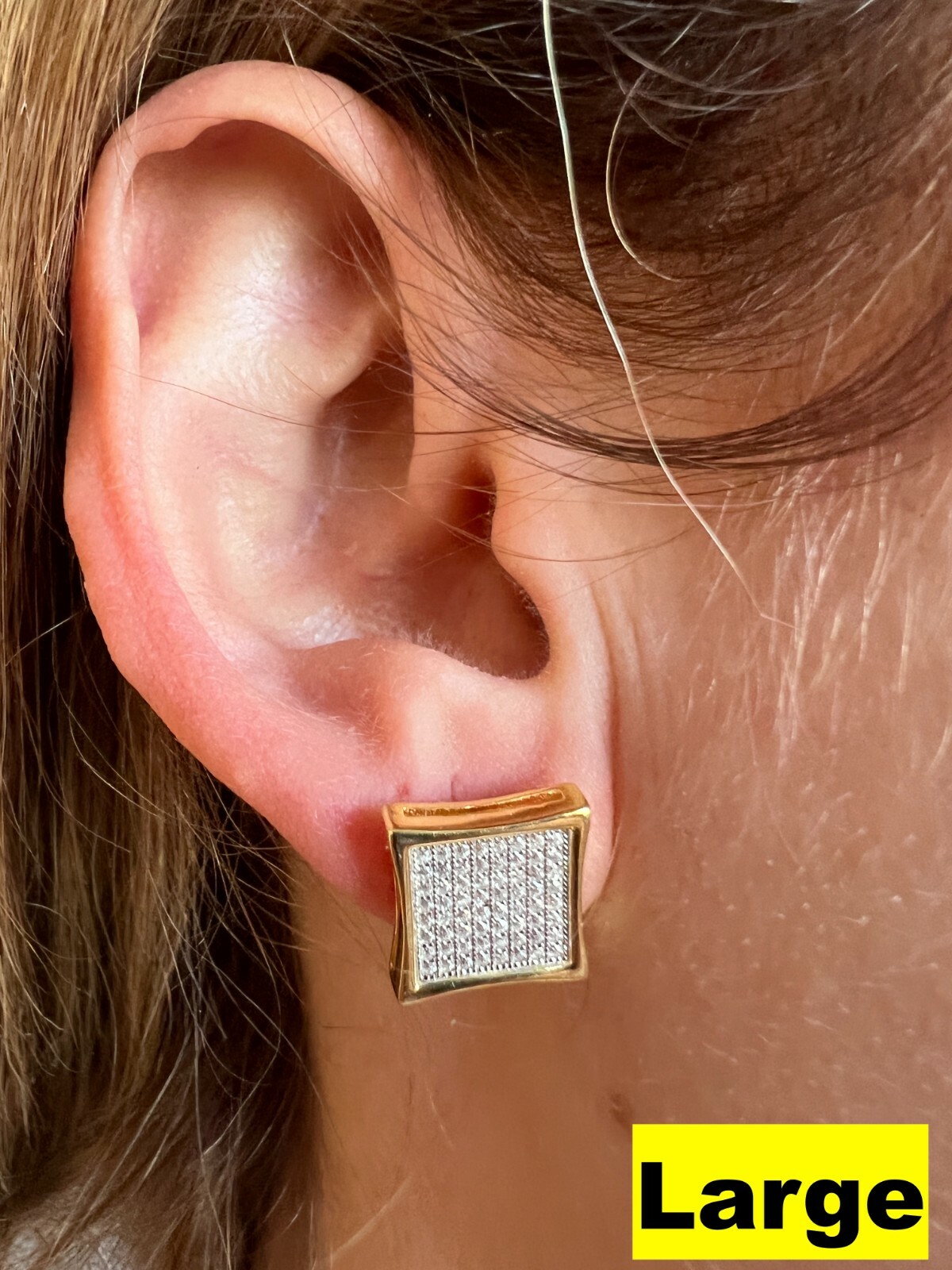 Square Kite Earrings Iced CZ Hip Hop Mens Ladies 4mm-18mm 14k Gold Plated