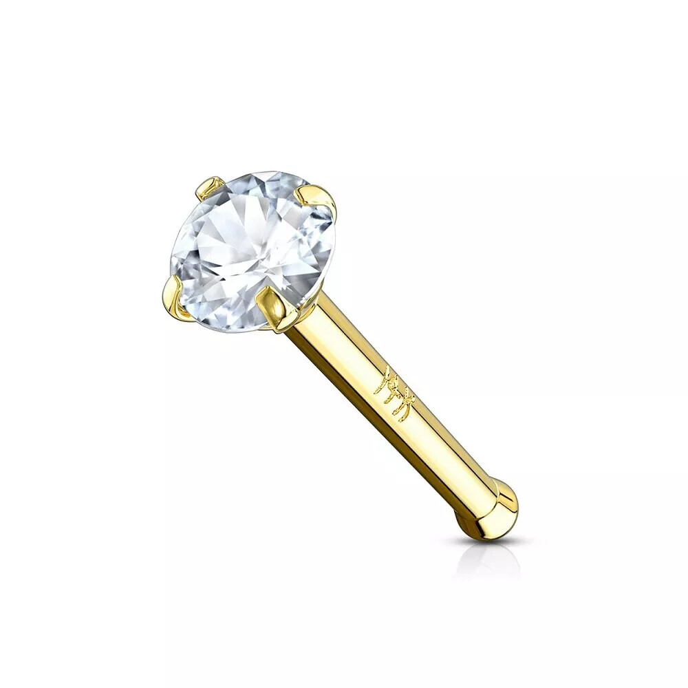 14K Yellow Gold 20G 18G Diamond Nose Ring With Choose L-Shape Nose Bone or Screw