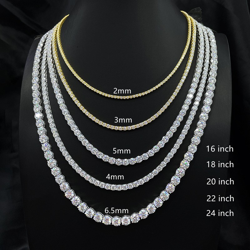 2-5mm VVS MOISSANITE Tennis Chain Necklace – 925 Sterling Silver Birthday Gift