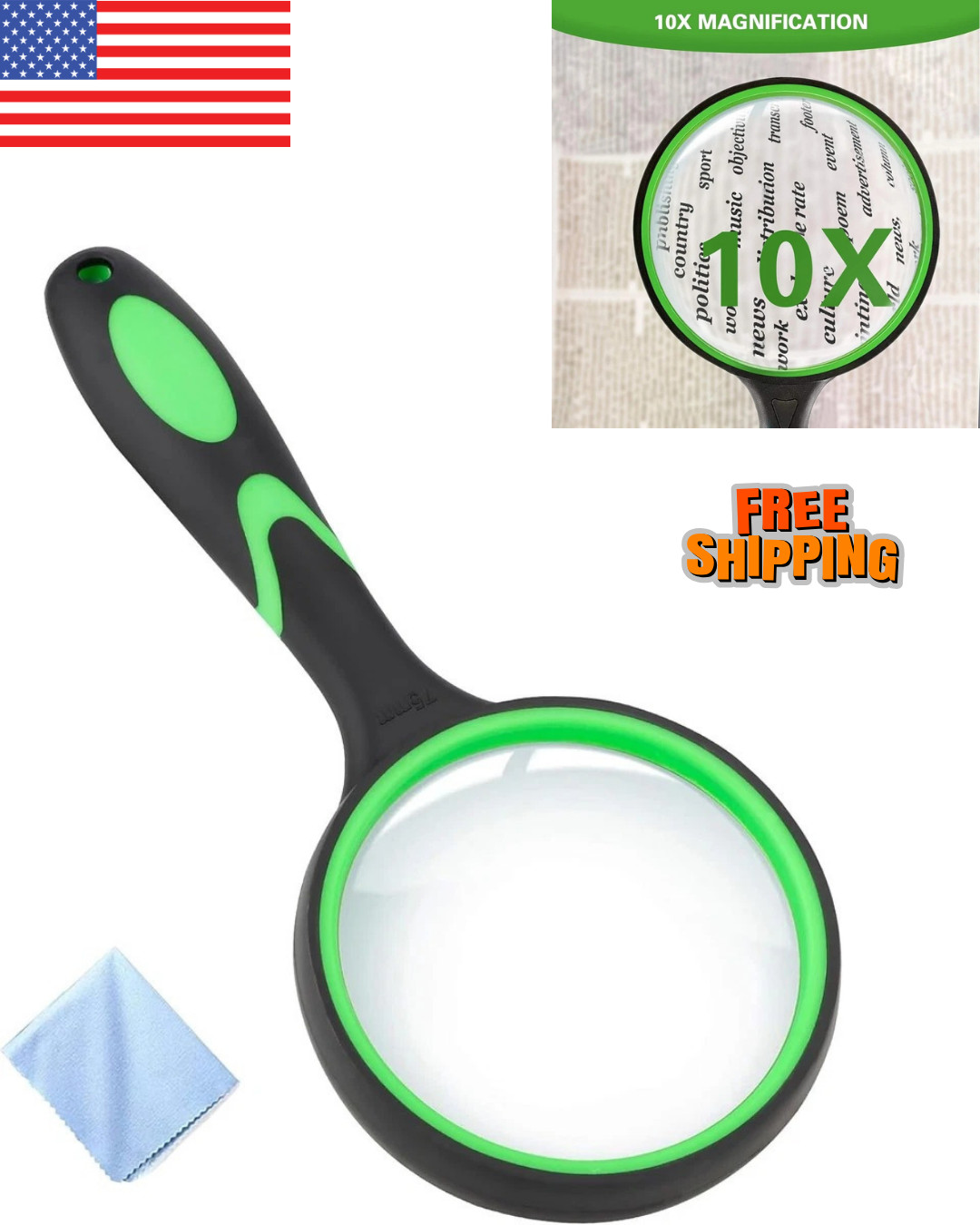 NEW Shatterproof Magnifying Glass 10X Large Handheld Magnifying Glass for Senior