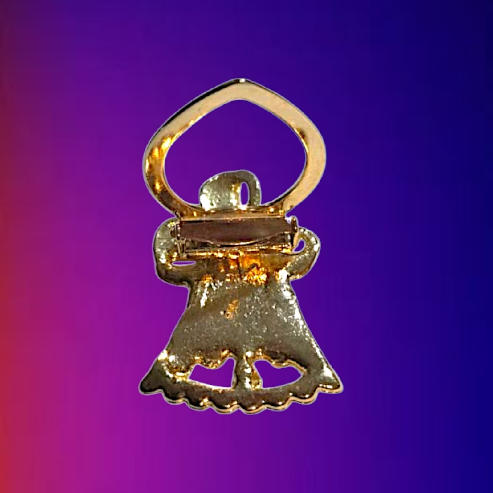 Brooch Clip pin Bell none tarnishing gold color statement piece Christmas Bell