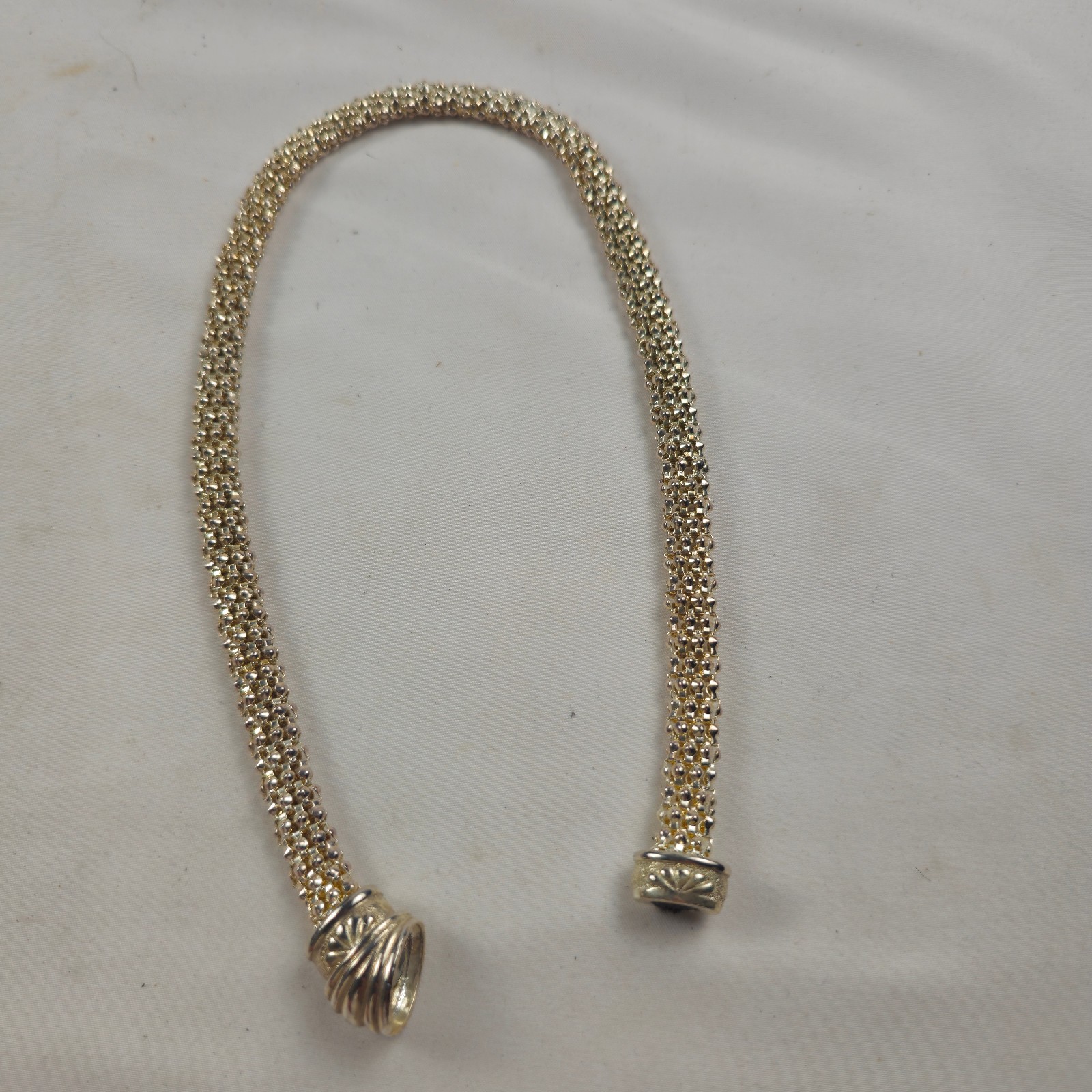 Silver Plated Popcorn Mesh Bead Collar Necklace Magnetic Clasp 18″ VTG