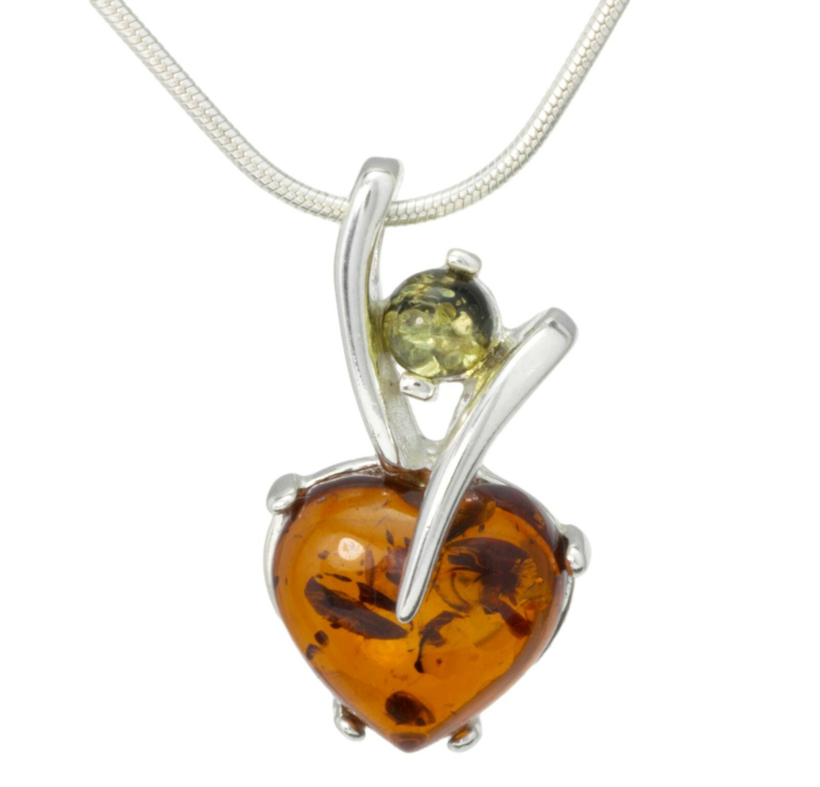 Natural Baltic Amber Sterling Silver 925 Heart Pendant Necklace Gift Jewellery