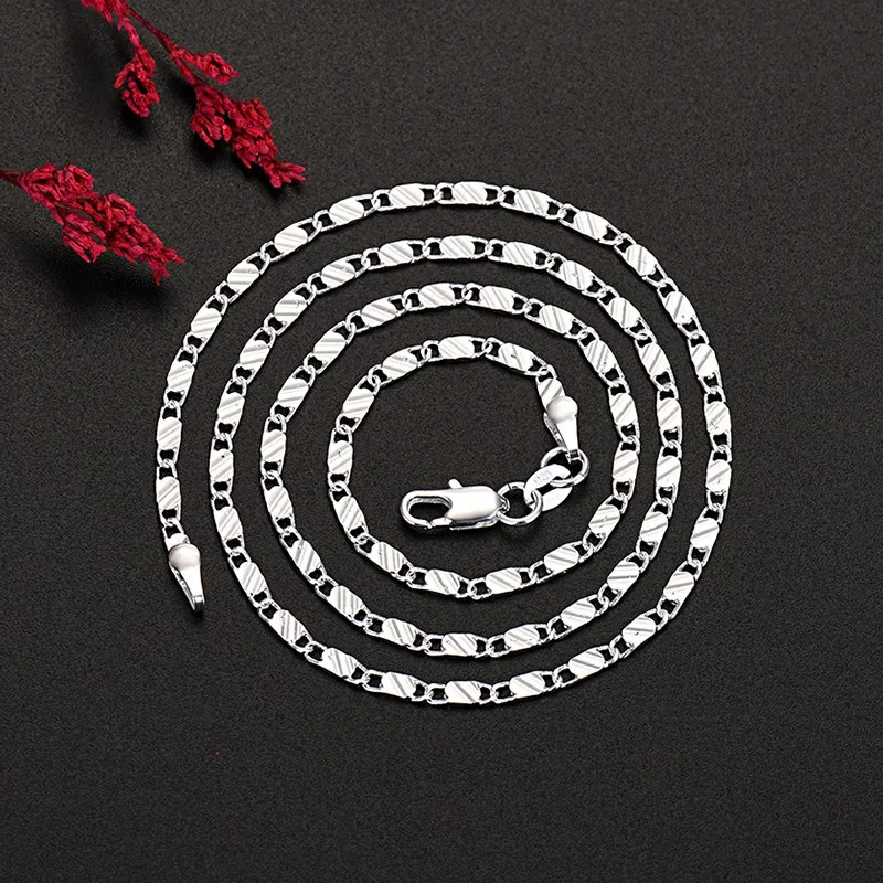 925 Sterling Silver 2MM Flat Clavicle Chain Necklace 40-75CM Women Men Gift