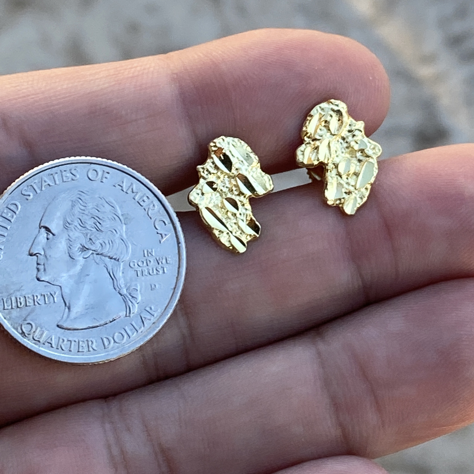 14k Gold Plated Nugget Earrings 925 Sterling Silver Cut Screw Back 14MM