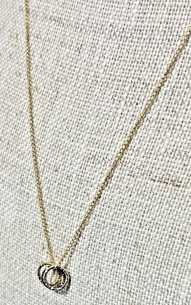 VTG 14K Gold Filled Tri Color Rings on Chain 1/20 14K GF, Necklace, 18″, NOS