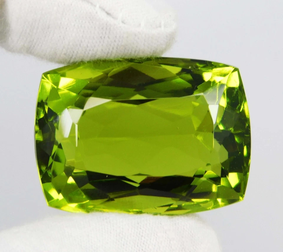 100 CT Certified Green Peridot Cushion Cut Flawless Certified Loose Gemstone