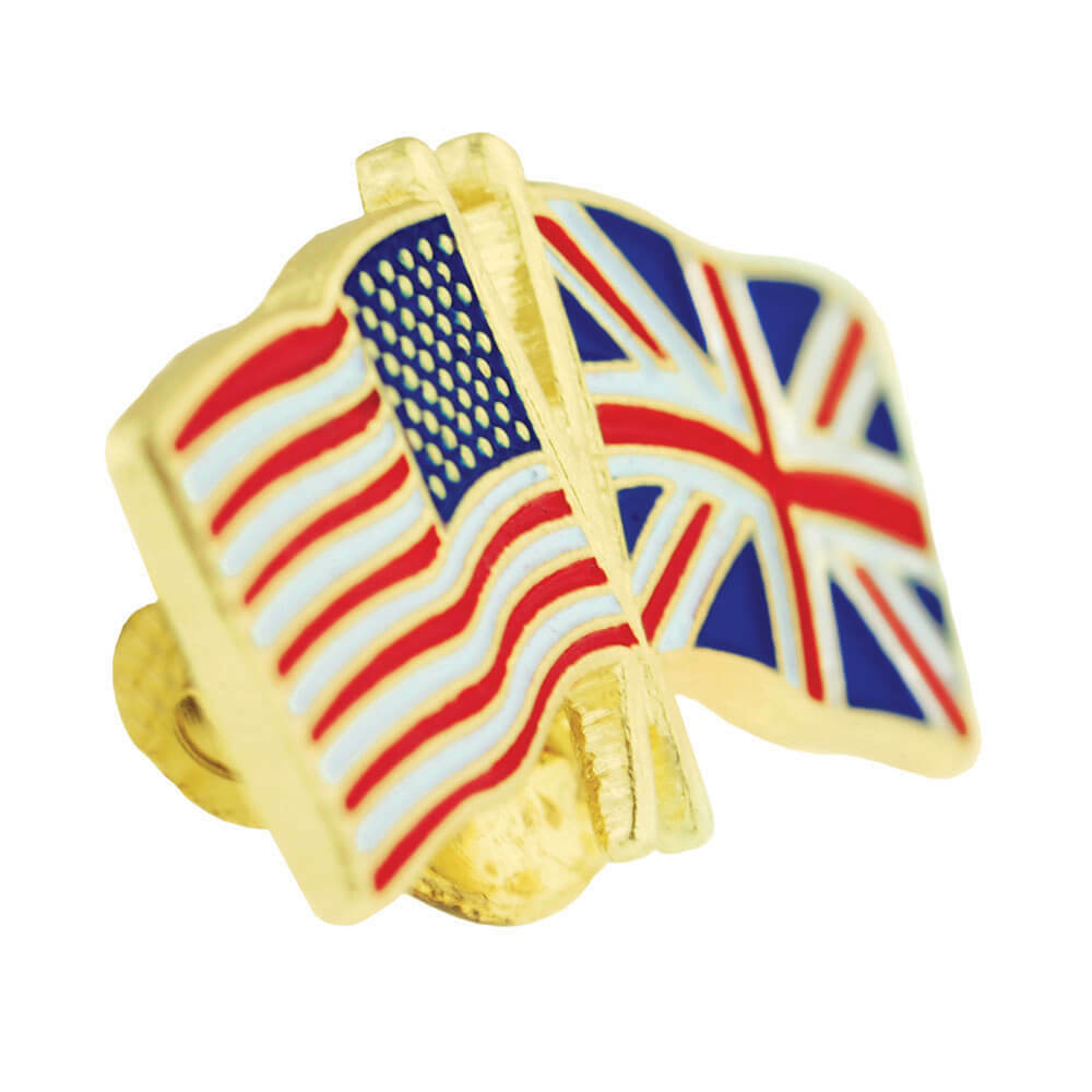 PinMart’s USA and UK United Kingdom Crossed Friendship Flag Enamel Lapel Pin