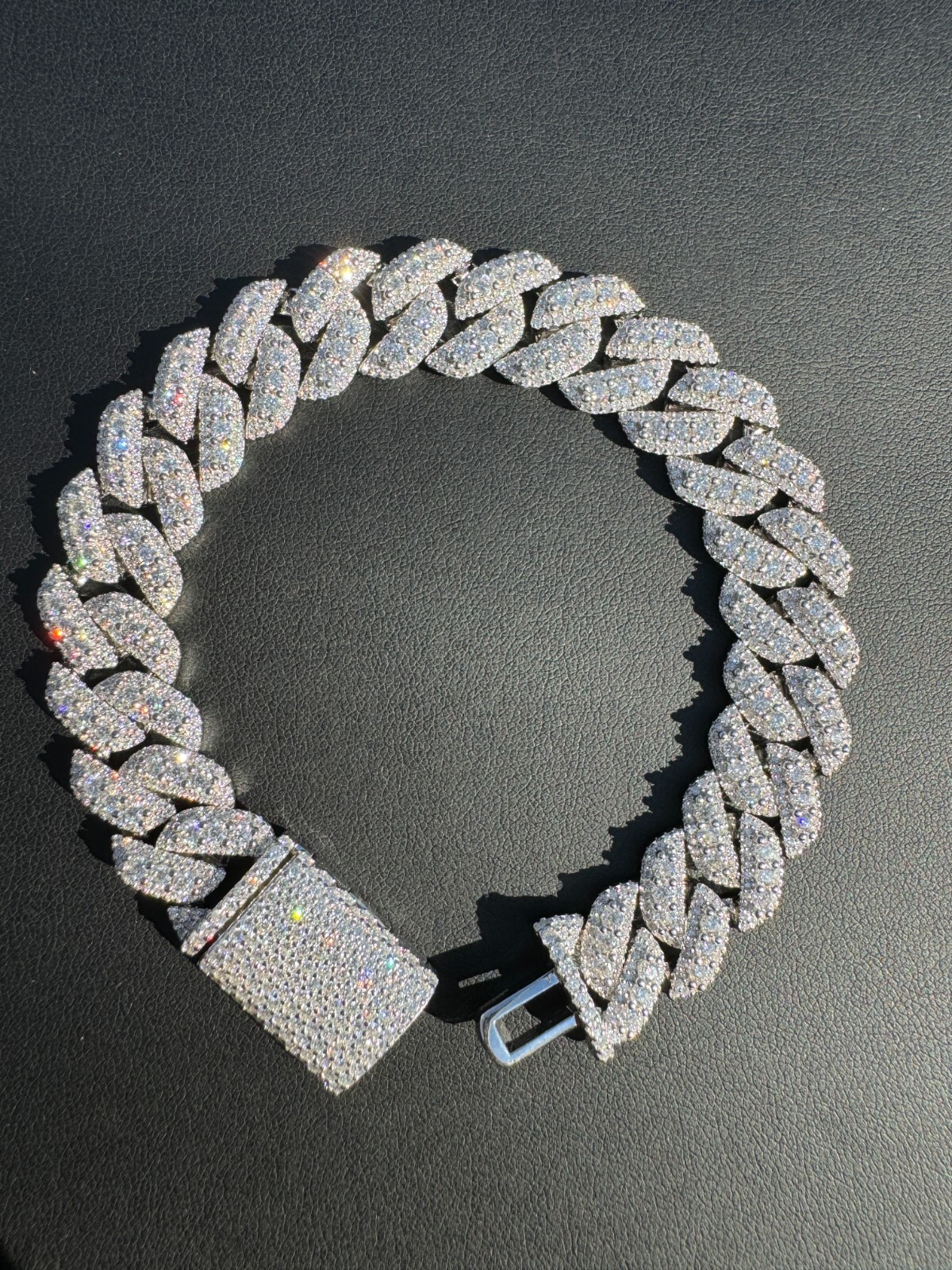 MOISSANITE Real Miami Cuban Prong Link Iced Hip Hop 925 Silver Bracelet 7-9″