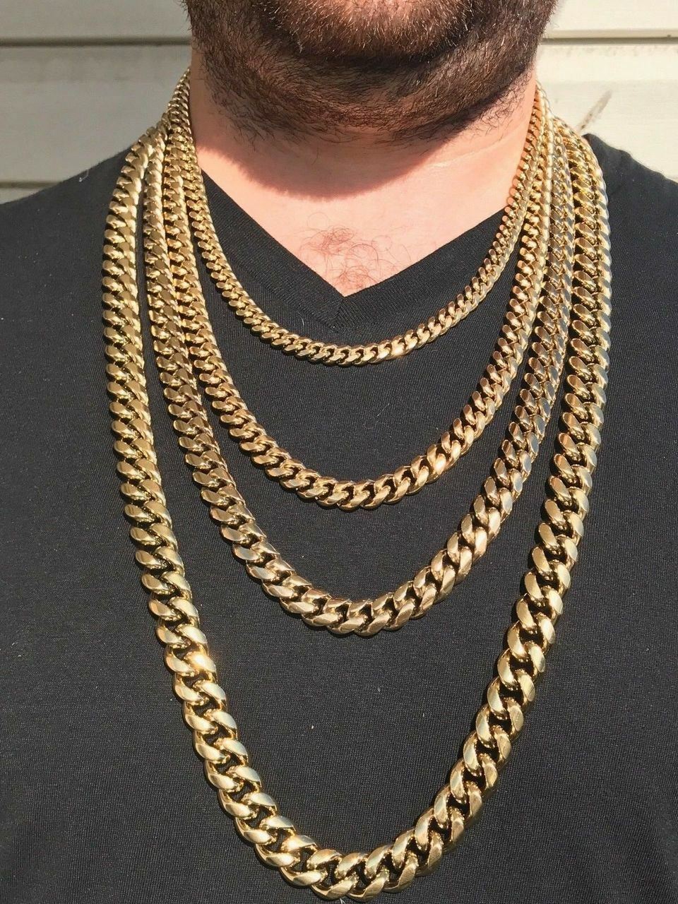 Miami Cuban Link Chain Rose Gold Plated Stainless Steel 8-18mm Yellow/Rose/White