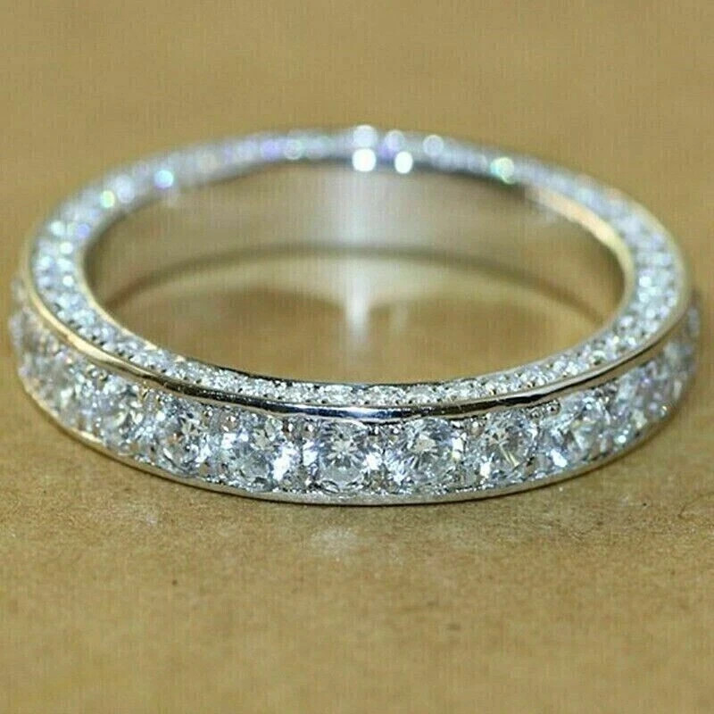 3Ct Lab Created Diamond Round Cut Wedding Band Ring 14K White Gold Plated