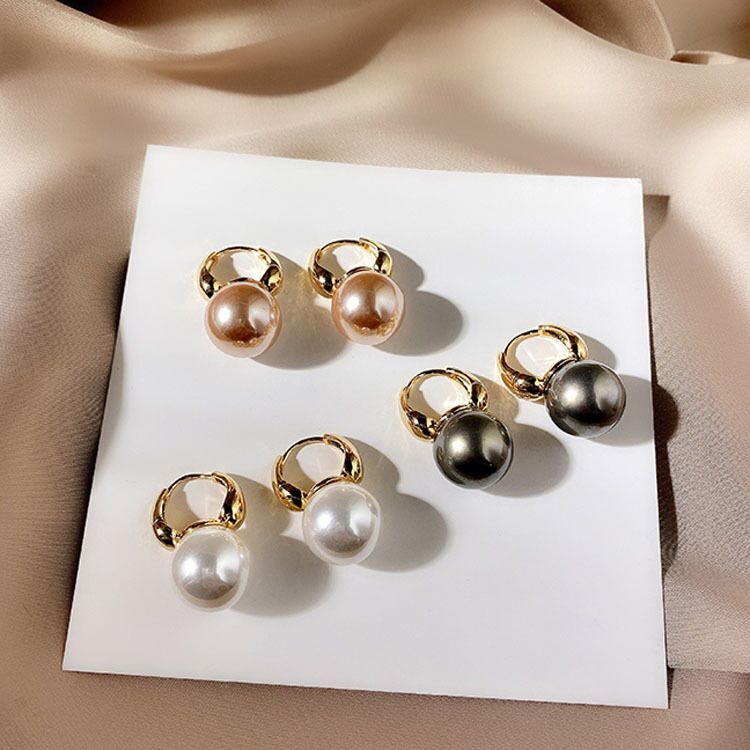 Fashion Woman Elegant Gold plated Pearl Earrings Clip Dangle Drop Hoop Huggie