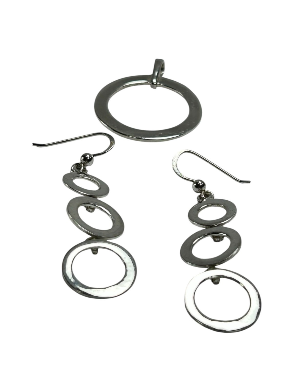 MWS Sterling Silver 925 Circle Pendant & Earrings Matching Set Graduated Tiered