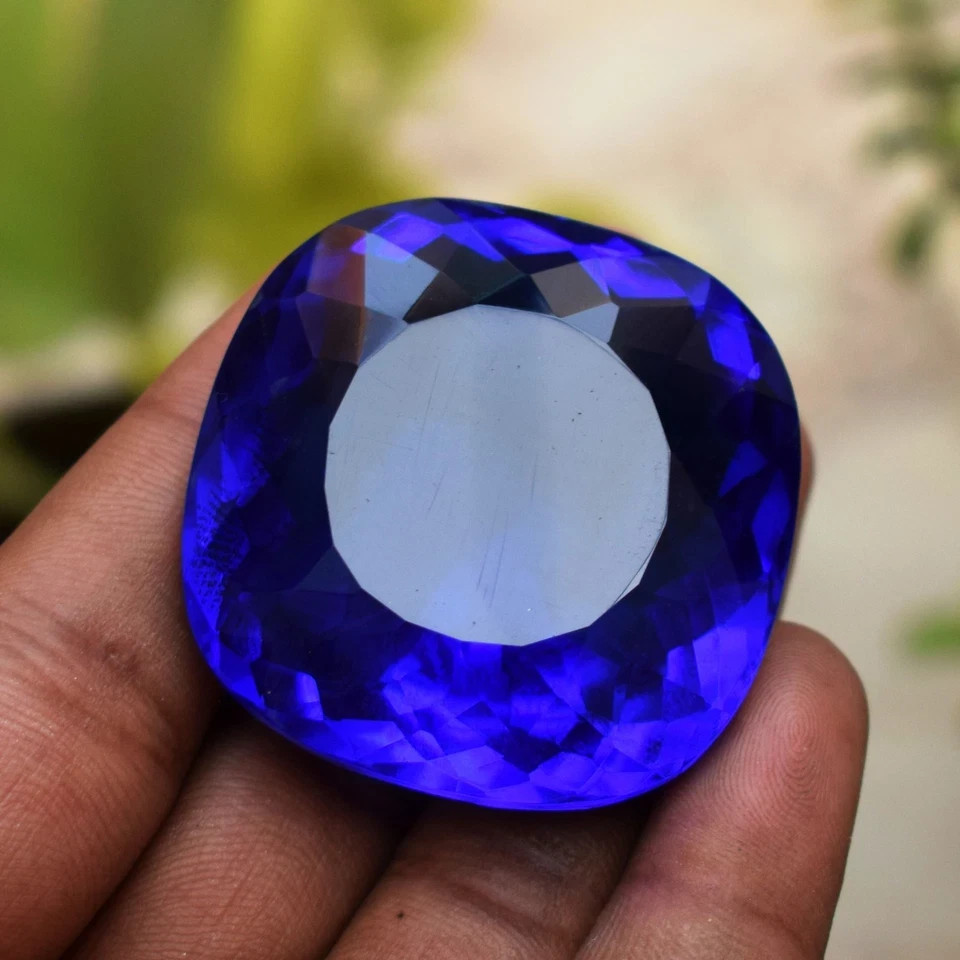 235 Carat Lustrous Blue Tanzanite Cushion Cut Flawless Certified Loose Gemstone