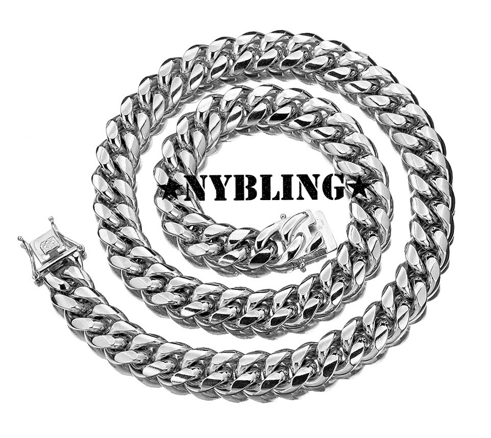 🔥Mens Miami Cuban Link Chain SOLID STAINLESS STEEL Necklace or Bracelet HEAVY🔥