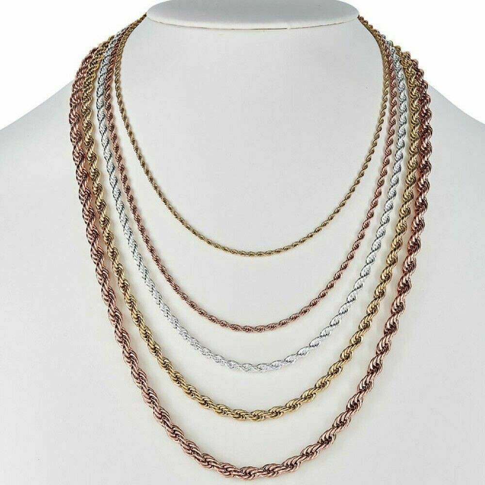 Rope Chain Yellow Rose Gold Plated Over Solid Stainless Steel – 2-6mm 18-30″