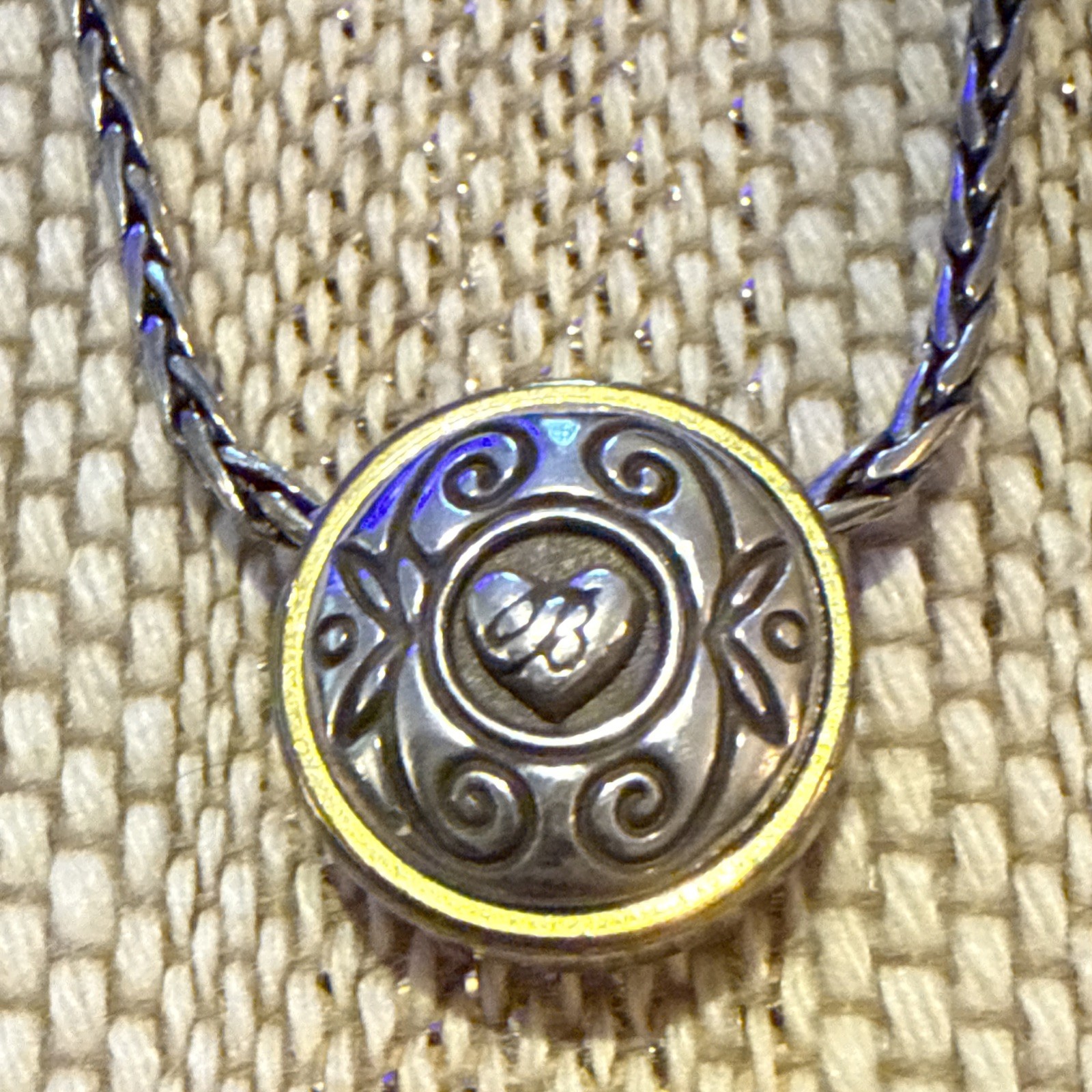 Brighton Silver Tone Chain Necklace Blue Swarovski Crystal Charm Gold Accents