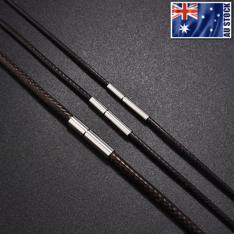 1.0/1.5/2/3/4mm Black Woven Necklace Rope Leather Cord Stainless Steel 40-80cm