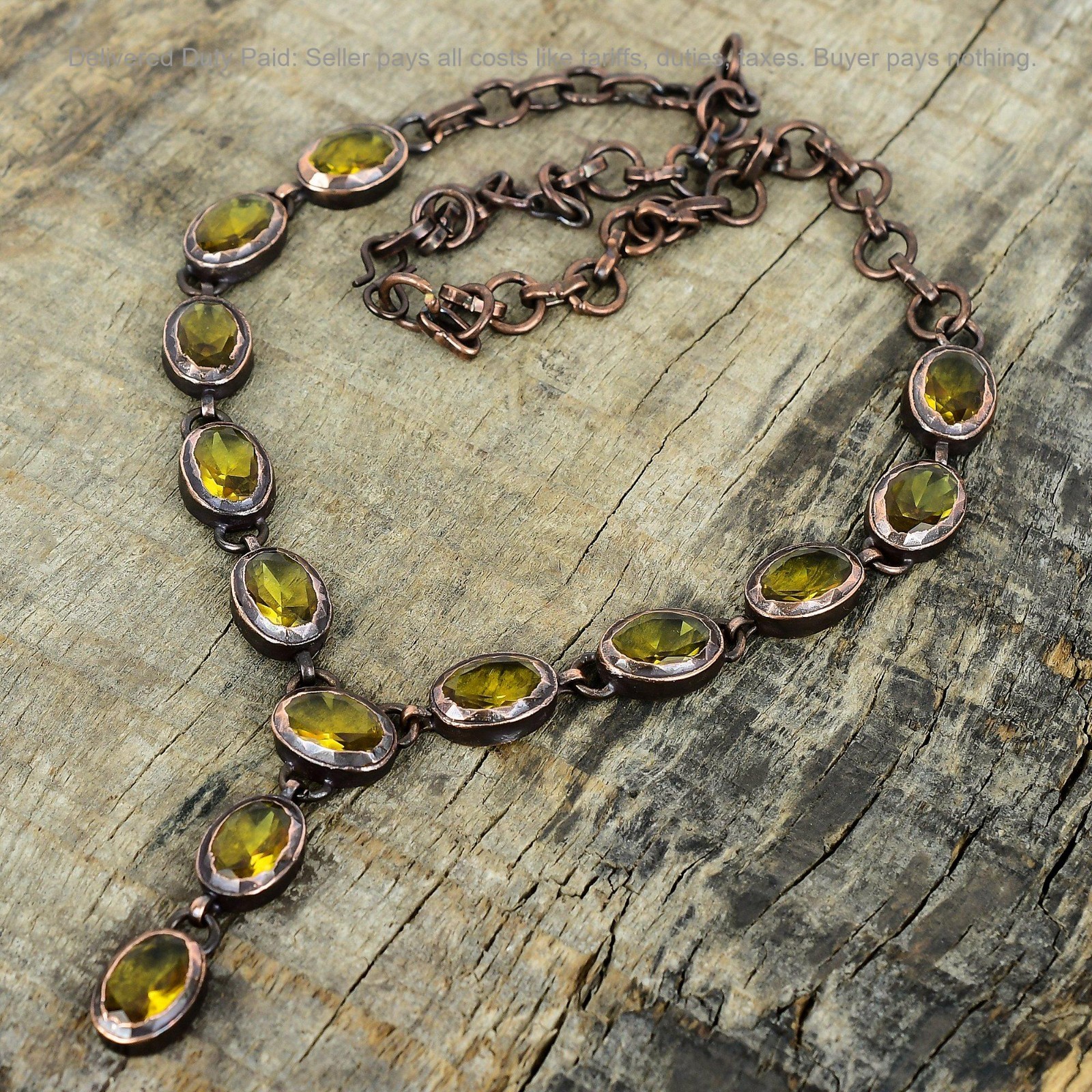 Valentines Deal Copper Citrine Gemstone Engagement Electroformed Chain Necklace