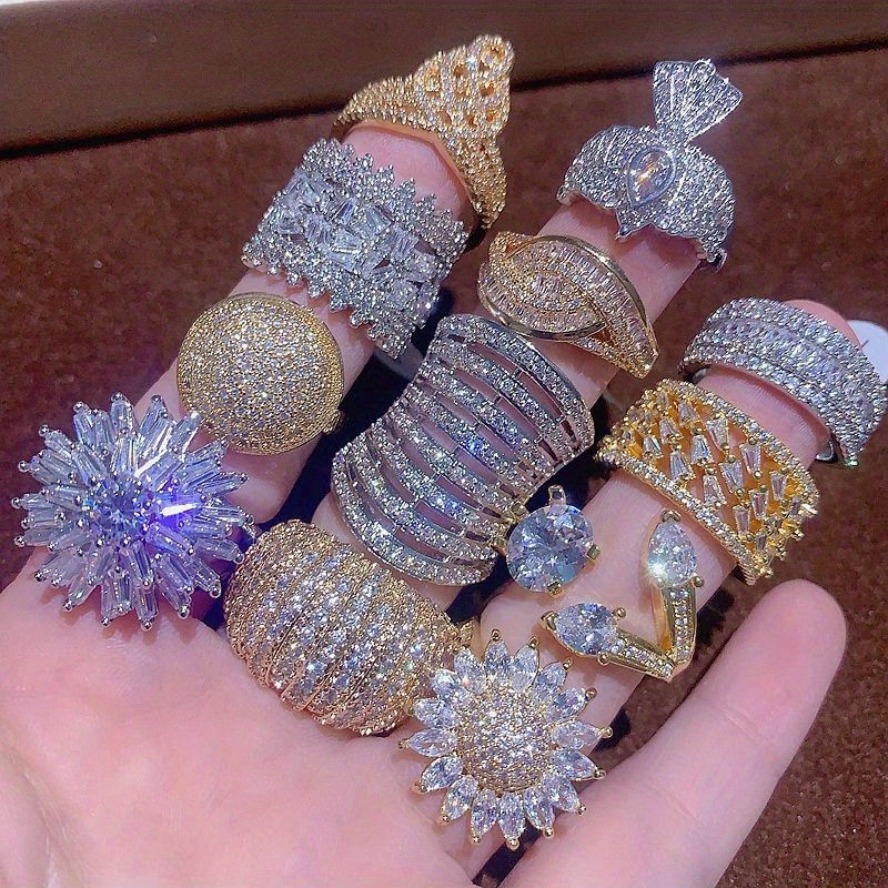 10-30pcs Vintage Luxury Crystal Ring Set Fashion Band Statement Jewelry Bulk