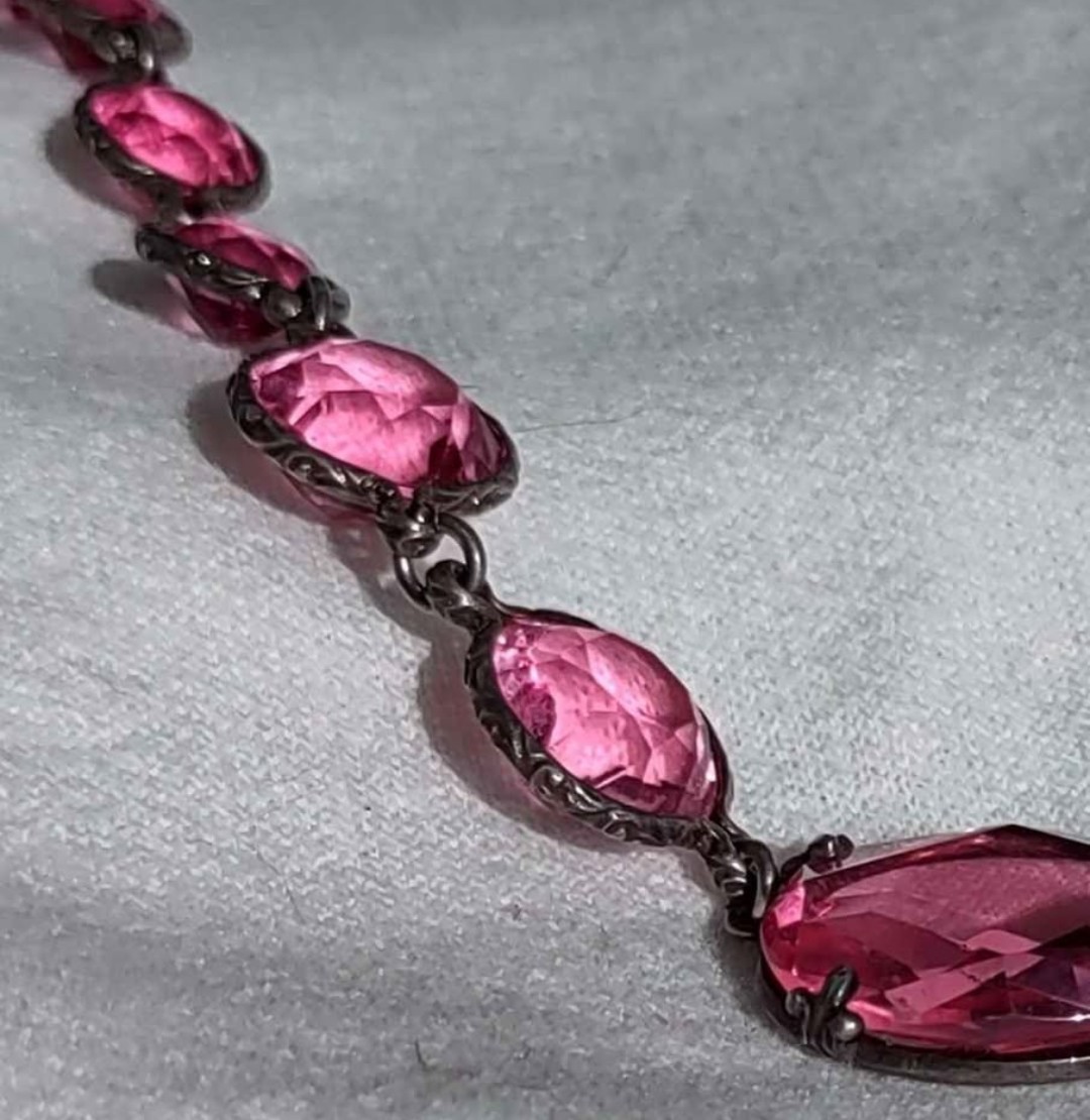 Antique Silver Late Victorian Glass Crystal Paste Riviere Necklace 1860’s-1890’s