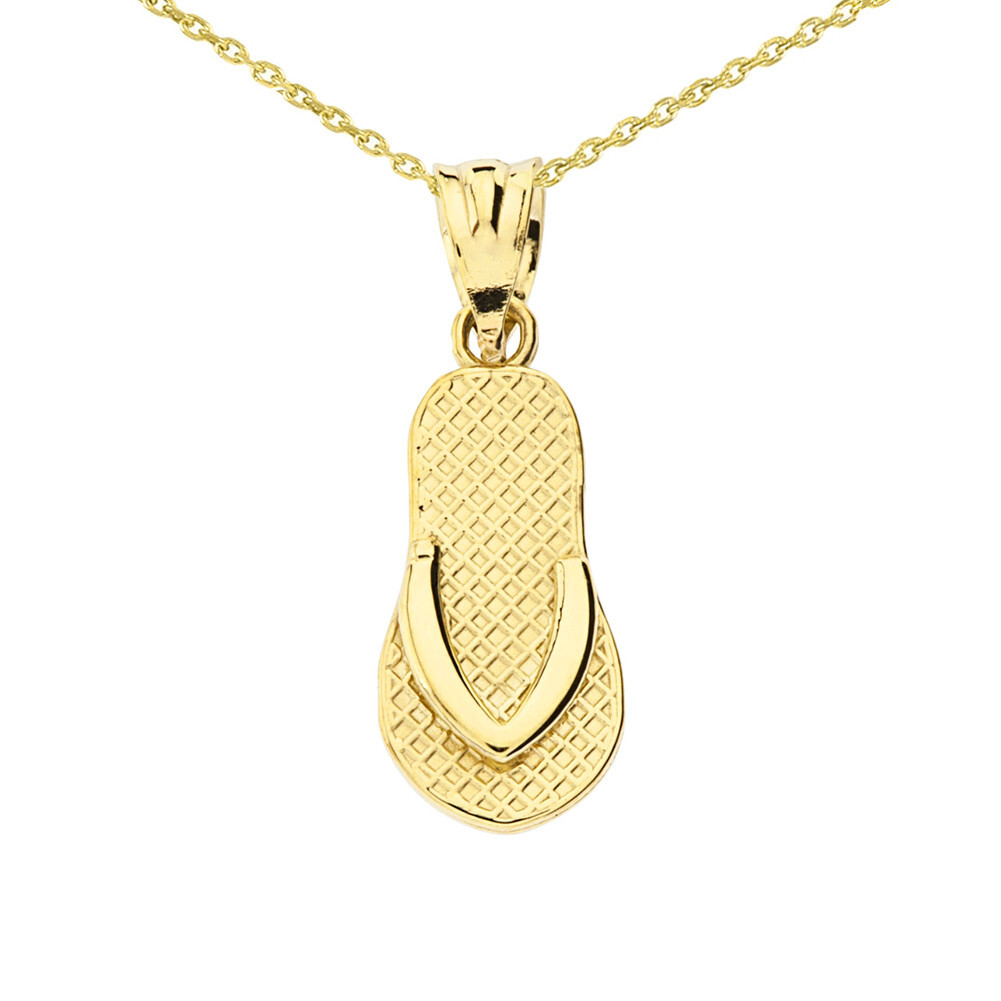 Gold Textured Flip Flop Pendant Necklace(Available in Yellow/Rose/White Gold)