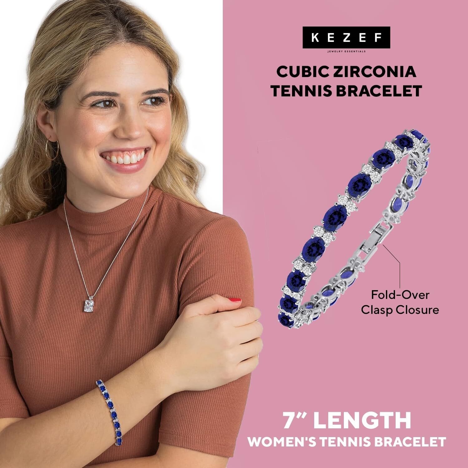 KEZEF Tennis Bracelets For Women – Cubic Zirconia – Oval 7x5mm Gemstones – Ro…