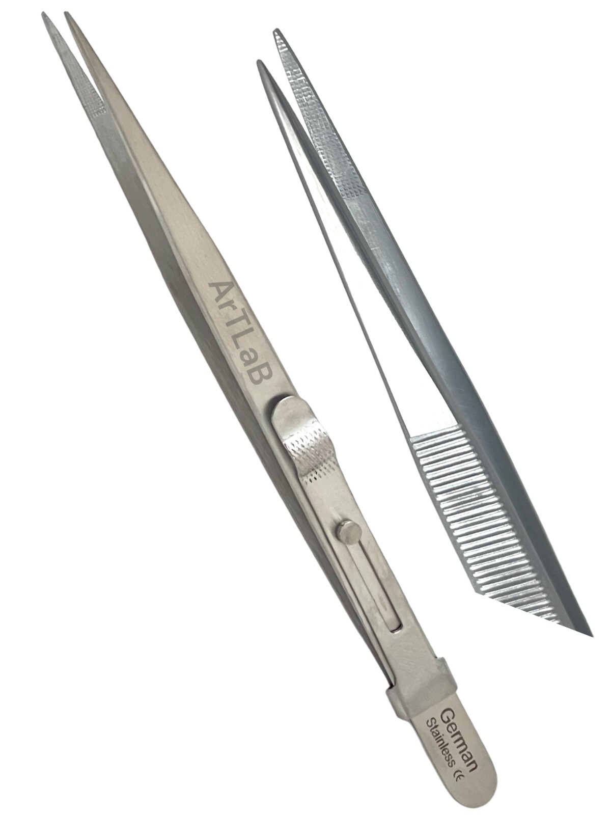 1German GEM & DIAMOND STONE TWEEZERS LOCKING JEWELRY TWEEZER SLIDE LOCK FINE TIP