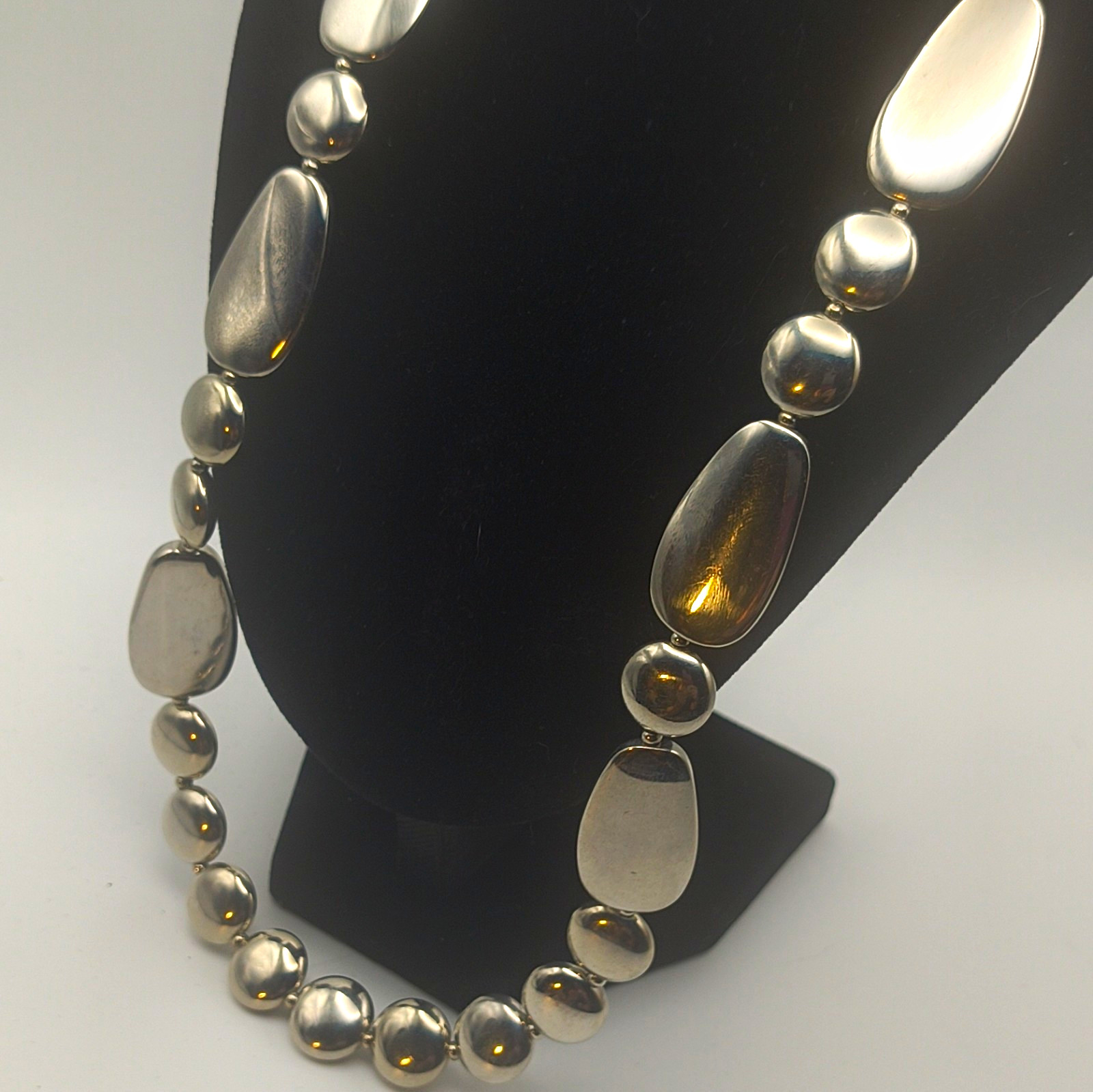 Silver Tone Beaded Station Snake Chain Necklace Adjustable Bolo Slider Heavy